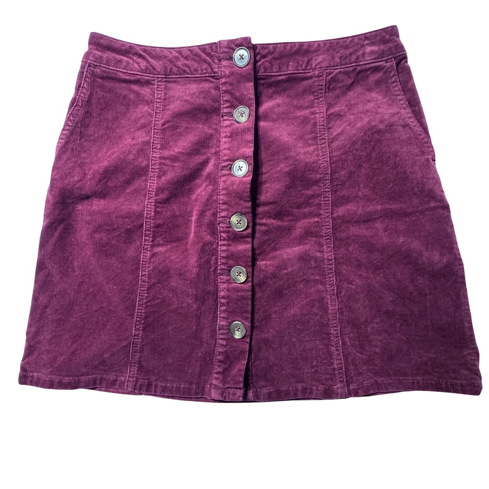 Maurices Corduroy Mini Skirt Womens 6 Burgundy Button Front Boho Indie Academia